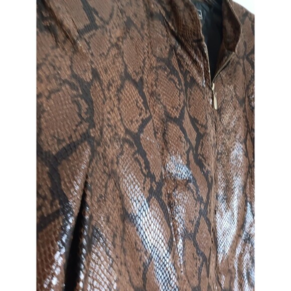 Elementz Faux Leather Snakeskin Zip Up Lightweight Jacket Sz Large Petite Brown - Picture 3 of 5